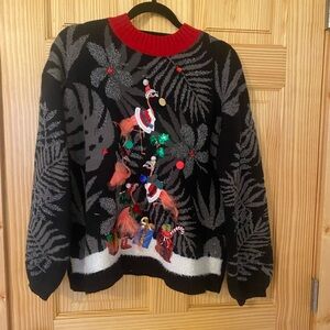Christmas Sweater Flamingo Tropical Holiday Pullover – Fits Like Large